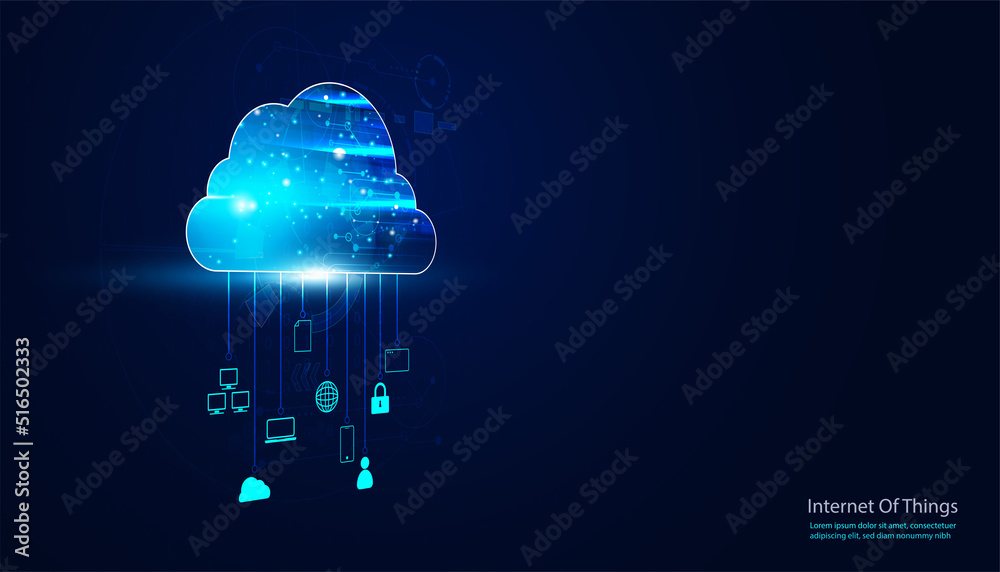 Poster abstract cloud technology with big data and interface concept connection by collecting data in the c