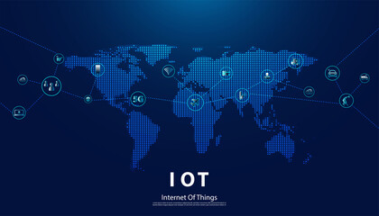 Abstract Internet of things Concept city 5G.IoT Internet of Things communication network Innovation Technology Concept Icon and map. Connect wireless devices and networking Innovation Technology.
