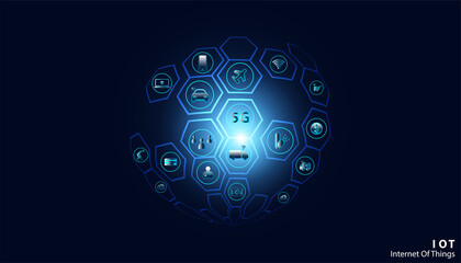 Abstract Internet of things Concept city 5G.IoT Internet of Things communication network Innovation Technology Concept Icon. Connect wireless devices and networking Innovation Technology.