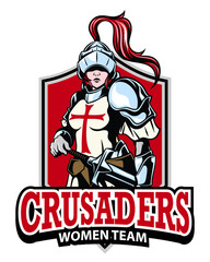 women crusaders emblem style logo vector