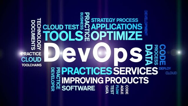 DevOps animated tag word cloud;text design animation kinetic typography seamless loop.