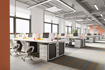 Working Area in Modern Interior Open Office Workspace 3d Rendering