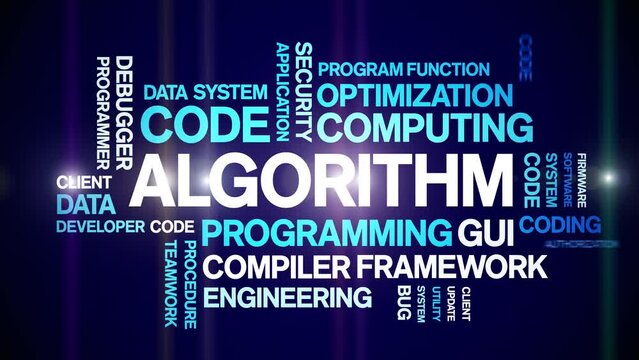 Algorithm animated tag word cloud;text design animation kinetic typography seamless loop.