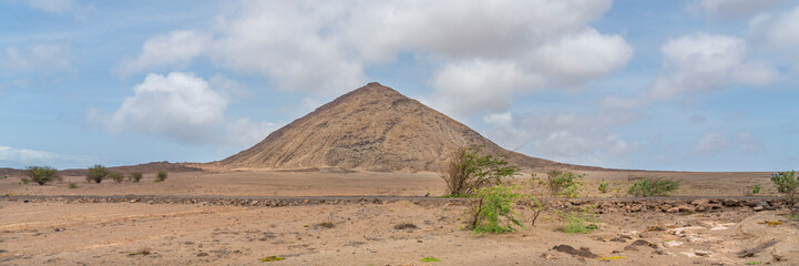 Landscapes with mountains in Sal Island, Cape Verde, background clouds and blue sky