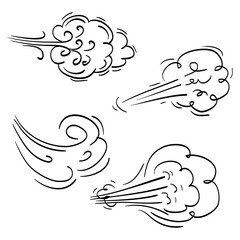 hand drawn set wind doodle blow, gust design isolated on white background.  illustration vector handrawn style