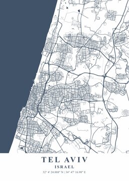 Tel Aviv - Israel Ash Plane Map