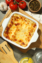 Concept of delicious food - Lasagna, top view