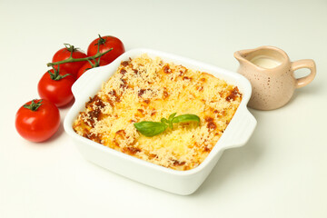Concept of delicious food on white background - Lasagna
