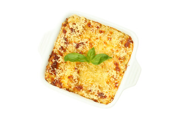 Concept of delicious Italian cuisine food - Lasagna, isolated on white background