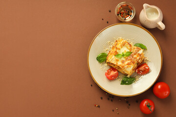 Concept of delicious food - Lasagna, space for text