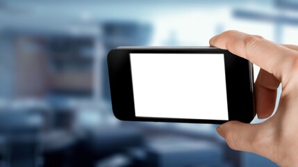 Businessman Holding Smartphone with blank screen, Internet, Social Media with Mobile Phone Device.