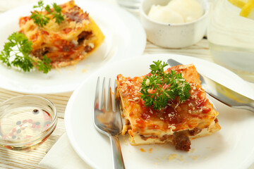 Concept of delicious food - Lasagna, close up