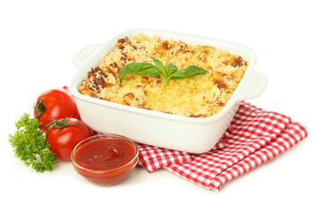 Concept of delicious Italian cuisine food - Lasagna, isolated on white background