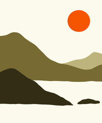 abstact wavy shapes mountain and hills landscapes, vector illustration scenery in earthy and terracotta color palette 