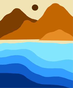 abstact wavy shapes mountain and hills landscapes, vector illustration scenery in earthy and terracotta color palette © Flavonoids 