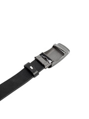 black men's leather belt on isolated white background