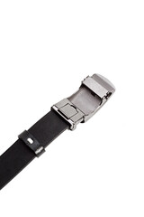 black men's leather belt on isolated white background