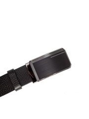 black men's leather belt on isolated white background