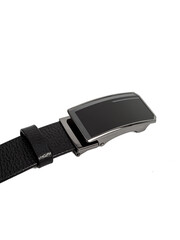 black men's leather belt on isolated white background