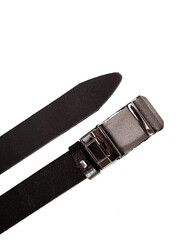 black men's leather belt on isolated white background
