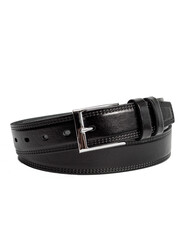 black men's leather belt on isolated white background