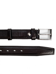 black men's leather belt on isolated white background