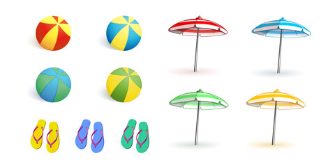 Summer icon set. A collection of bright colored icons on the topic of beach accessories and summer rest. Vector illustration