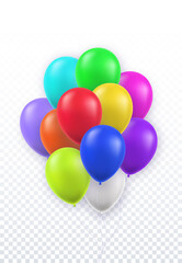 Set of realistic multicolored 3d balloons for party, holiday, birthday, promotion card, poster. Vector Illustration