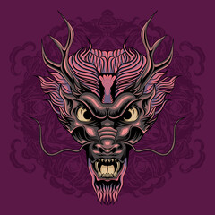 Asia and East mythological dragon head illustration