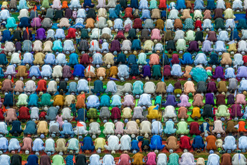 Fototapeta na wymiar Muslims are performing Eid prayer in Bangladesh
