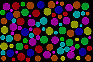 Beautiful pattern of irregular color circles on black background