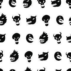 Angry face emoji seamless pattern. Doodle swear bad emoji. Angry screaming face emotions. Vector illustration isolated on white.