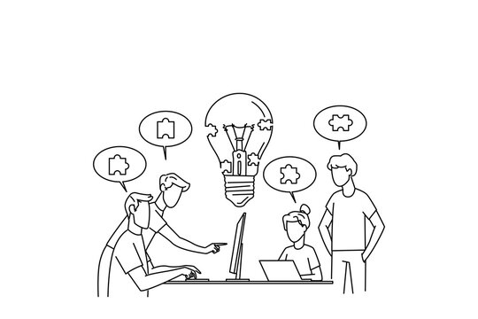 team brainstorming idea lightbulb black and white clip art preview