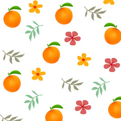 fresh orange flowers and oranges Seamless vector on a white background. of creative clipart logos symbols designs posters flyers clothing designs wrapping paper