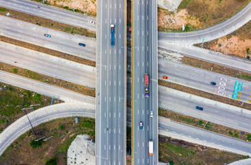 Road of Expressway top view, Road traffic an important infrastructure	. Transportation and travel concept.