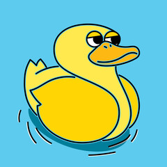 Vector illustration of a yellow duck swimming on water