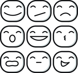 Emojis in black and white that convey different emotions.