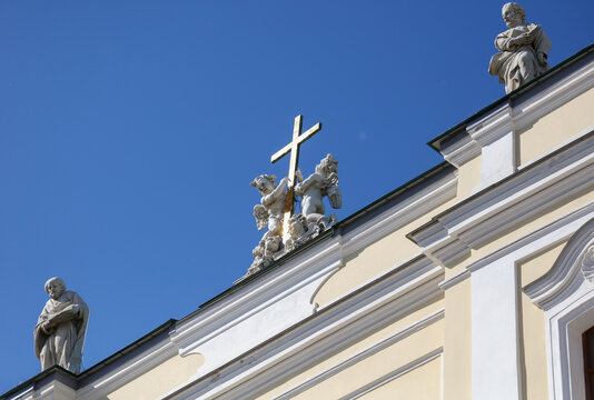St. Petersburg, Pushkino, Russia - June 6, 2022: Church building on the city street.