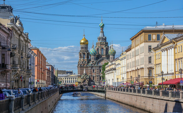 St. Petersburg, Pushkino, Russia - June 6, 2022 : Water canal in the city center.