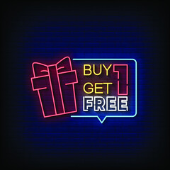 Neon Sign buy one get one free with Brick Wall Background Vector