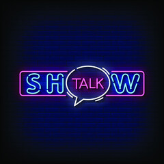 Neon Sign talk show with Brick Wall Background Vector