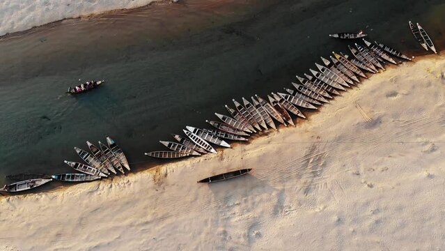 Aerial view of Jaflong, Sylhet, Bangladesh
Shari-Goyain River.
Wooden boats.