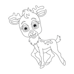 Cute deer coloring page for kids animal outline reindeer coloring book cartoon vector illustration