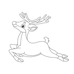 Cute deer coloring page for kids animal outline reindeer coloring book cartoon vector illustration