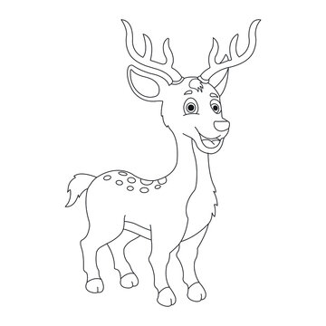 recommend clip art: Cute deer coloring page for kids animal outline reindeer coloring book cartoon vector illustration