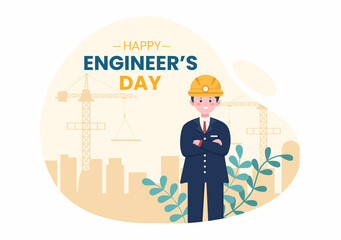 Happy Engineers Day Illustration Commemorative for Engineer with Worker, Helmet and Tools of in Flat Style Cartoon