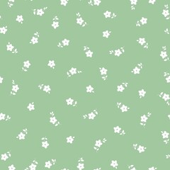 Simple vintage pattern. small white flowers and leaves. light green background. Fashionable print for textiles and wallpaper.