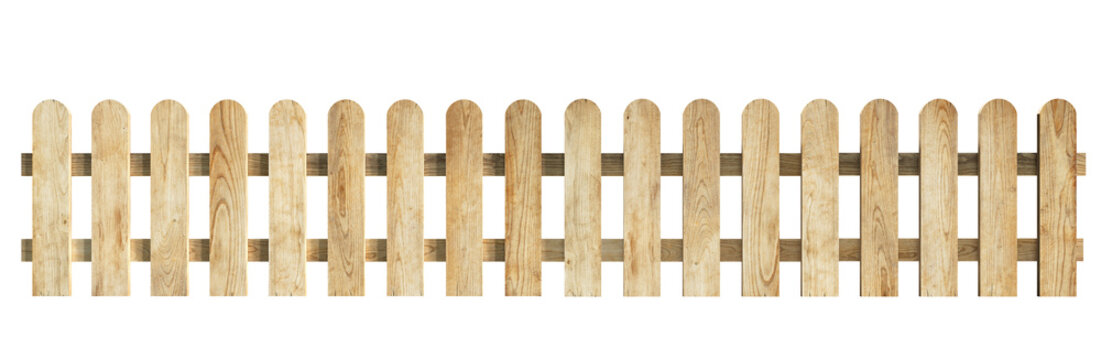 wooden picket fence isolated on white background