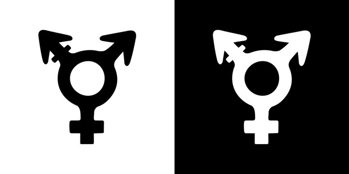 Silhouette LGBT Transgender pride symbol in doodle style. Isolated vector illustration gender symbol in black and white color.