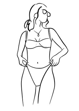 woman in bikini line art clip art preview